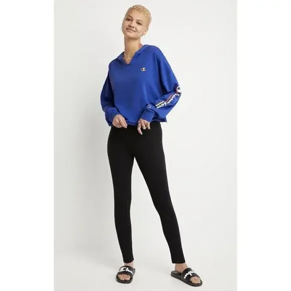 Champion French Terry Split-Neck Hoodie Sweatshirt Campus Sz L Underlined Logo - Picture 5 of 9